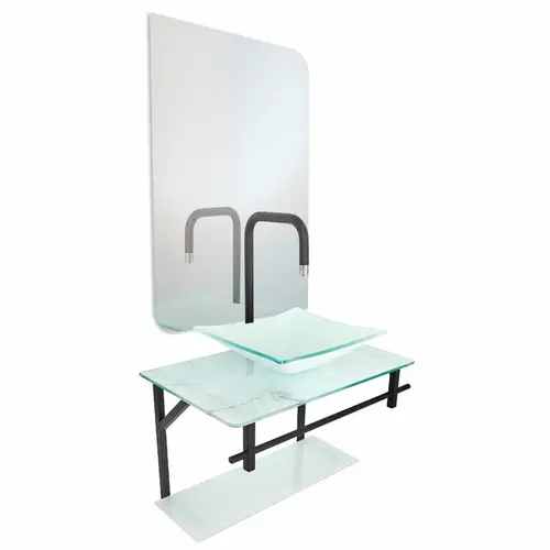 Kit Lavabo, Cuba e Espelho Rubi 48cm Mármore Branco Dulluc